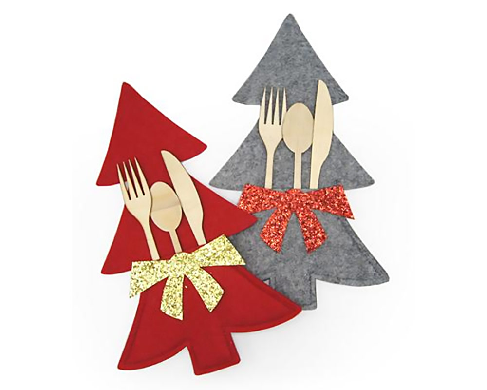 Porta posate albero natale c-fiocco glitter - immagine 2