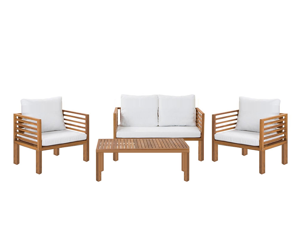 Salotto Stoccolma 4pz divano 2P bianco acacia c/cuscini - immagine 2