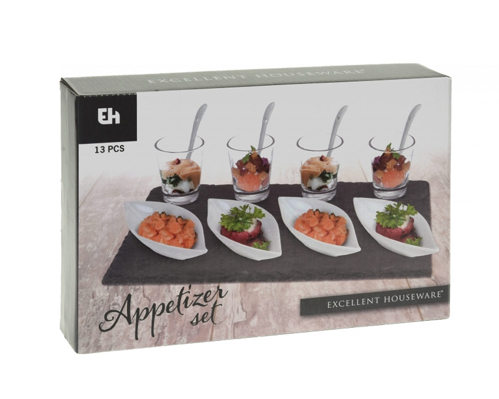 Set 13 Pz Appetizer con Supporto Ardesia Assortito in Ceramina - immagine 2