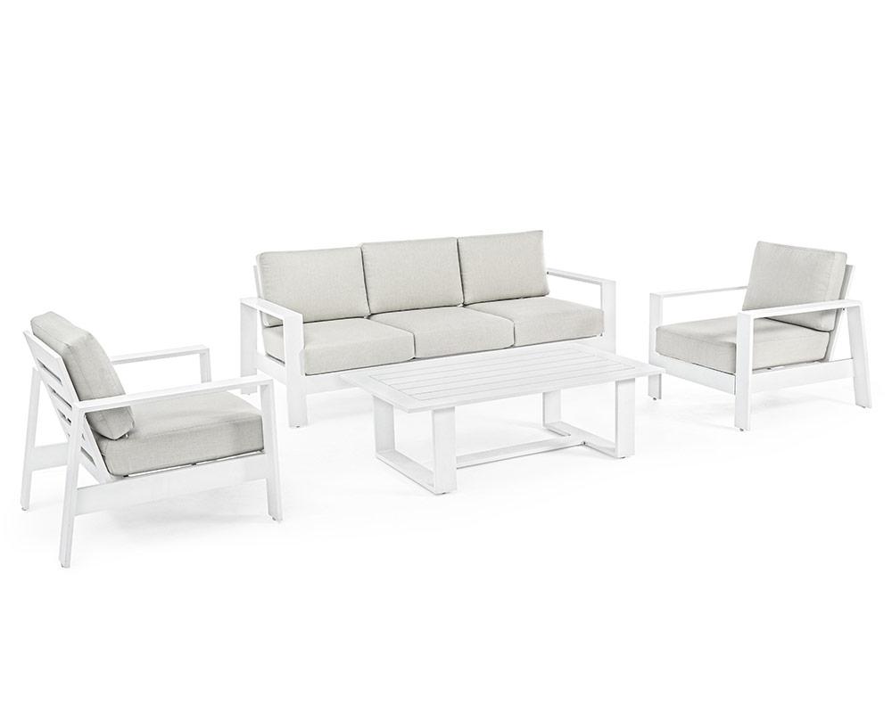 Set 4 Pz Salotto Baltic Bianco con Cuscini in Alluminio - Bizzotto