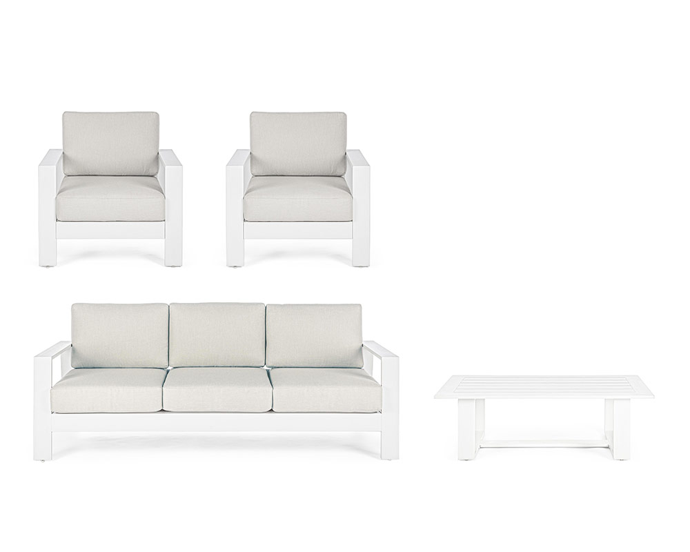 Set 4 Pz Salotto Baltic Bianco con Cuscini in Alluminio - Bizzotto - immagine 5
