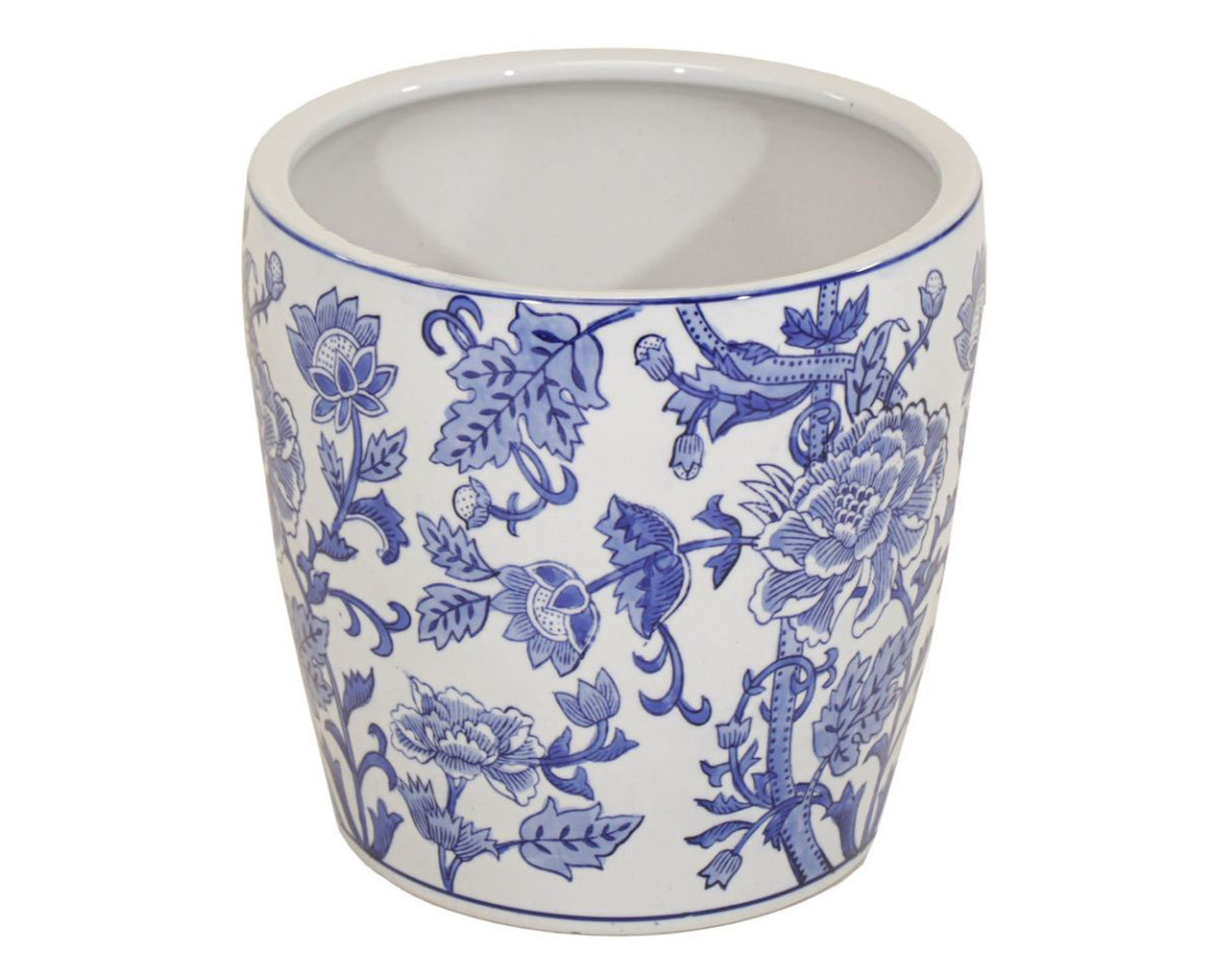 Cachepot per Orchidee con Motivo Fiorato Bianco e Blu D15x13cm in Argilla - Mega Collections