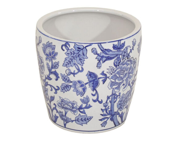 Cachepot Alto Motivo Fiorato L Bianco e Blu D39x33cm in Argilla – Mega Collections