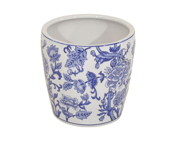 Cachepot Alto Motivo Fiorato S Bianco e Blu D16x16cm in Argilla – Mega Collections