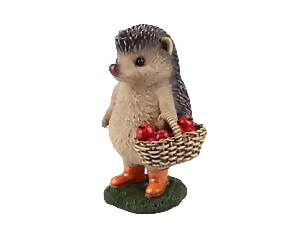 Statuetta riccio c/cestino di mele polyresina