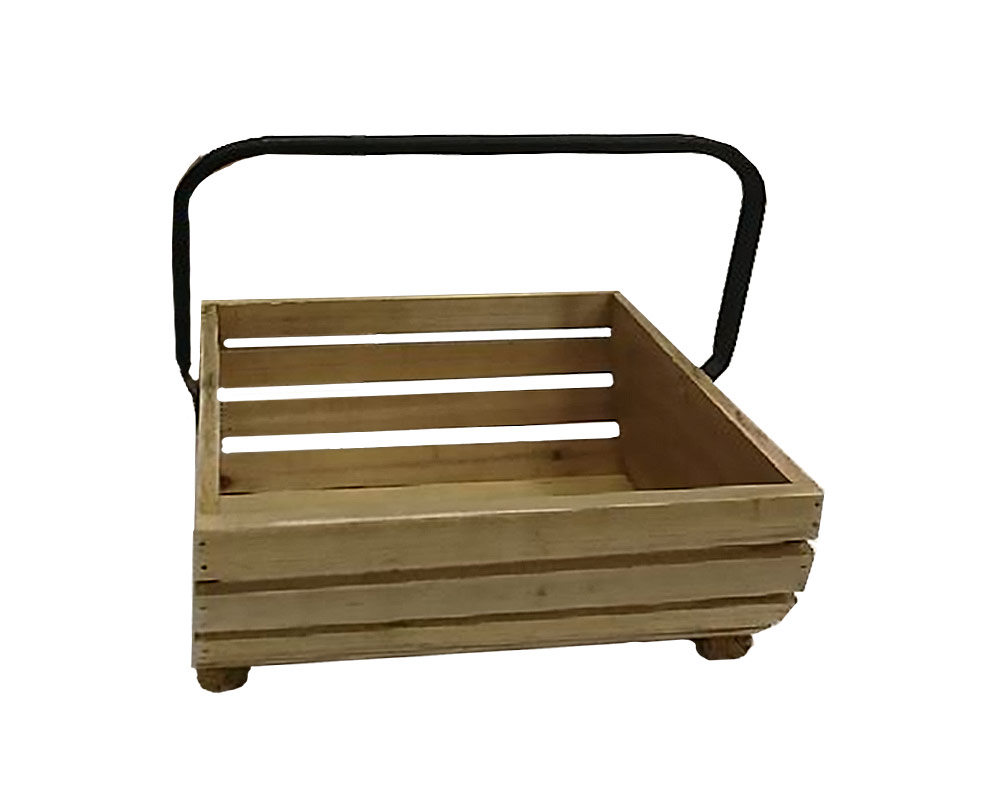 Cassetta c-manico porta pianta quadrata large legno/metallo