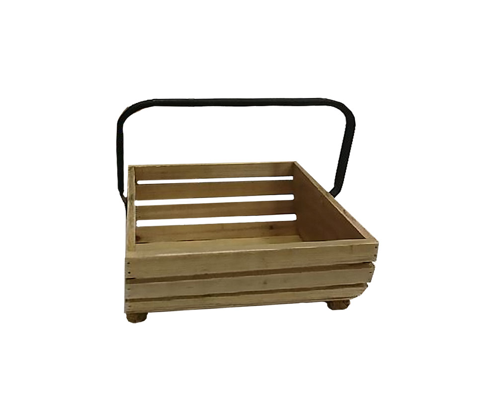 Cassetta c-manico porta pianta quadrata small legno/metallo