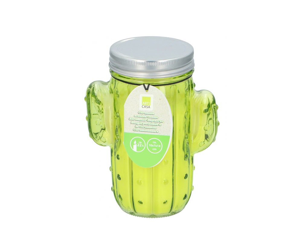 Candela alla Citronella con Vaso a forma di Cactus in Vetro