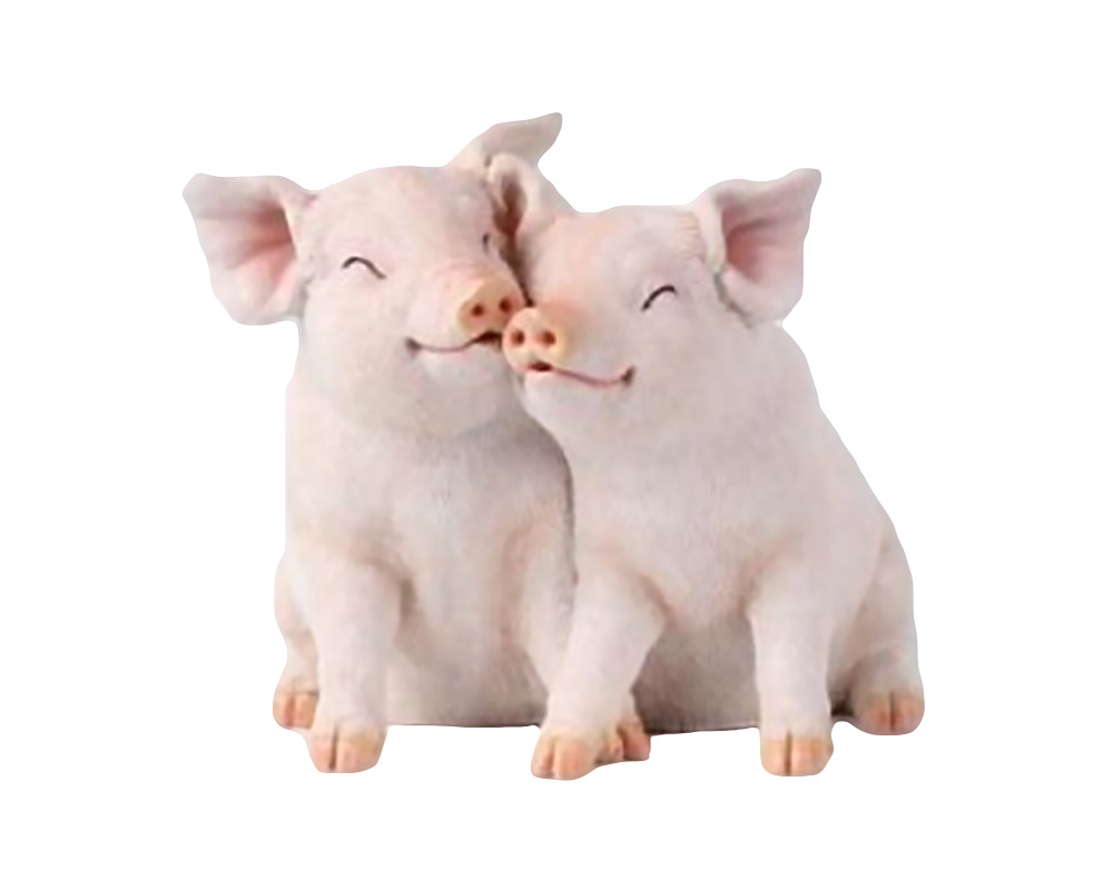 Statuetta Coppia di Maiali Innammorati Seduti Rosa in Resina