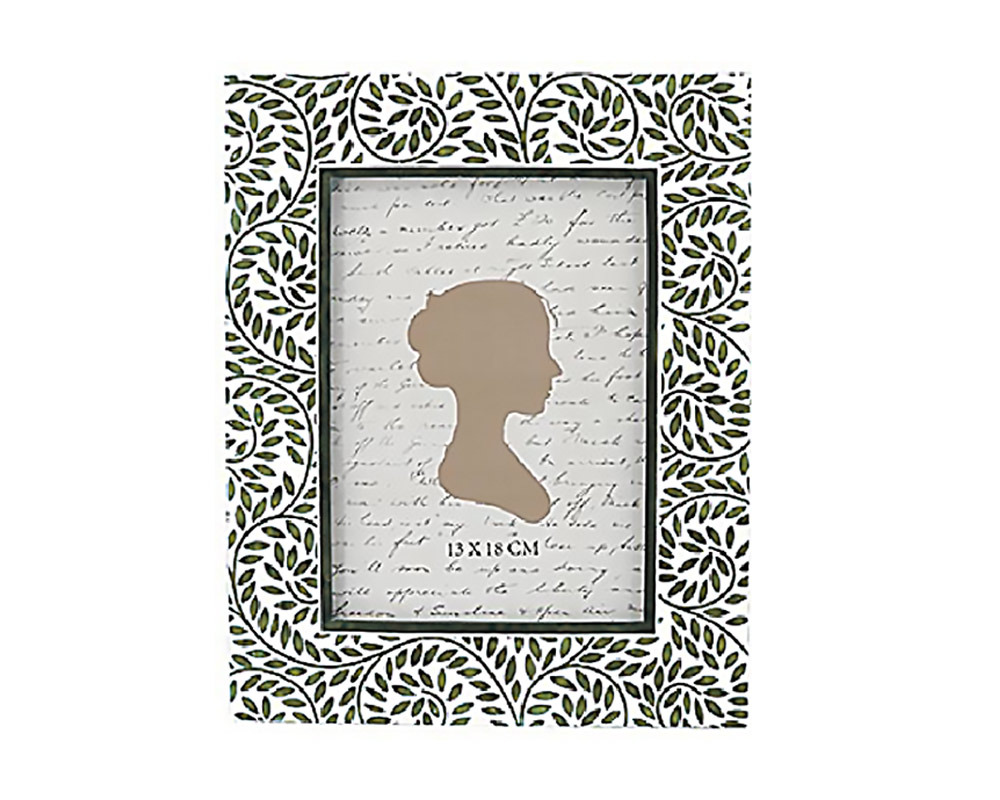 Cornice Foglie Arricciate 19x24 Crema e Verde in Resina