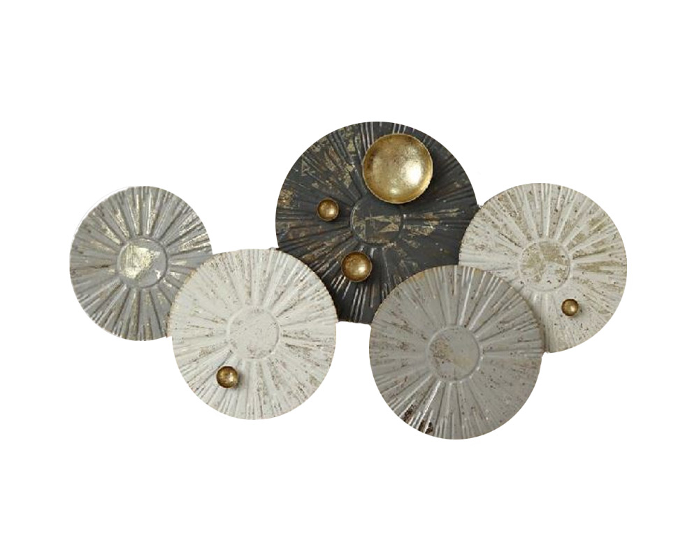 Decorazione Dischi da Parete Grigio e Bianco in Metallo
