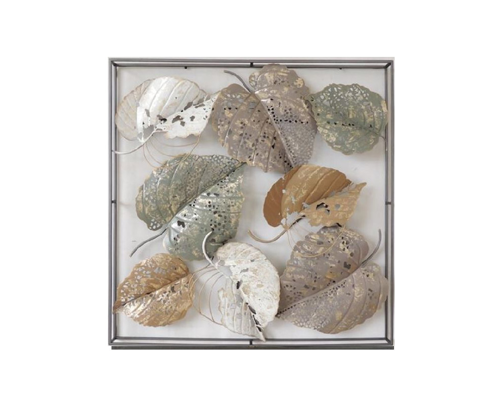 Decorazione da Parete con Foglie Marrone e Oro in Metallo