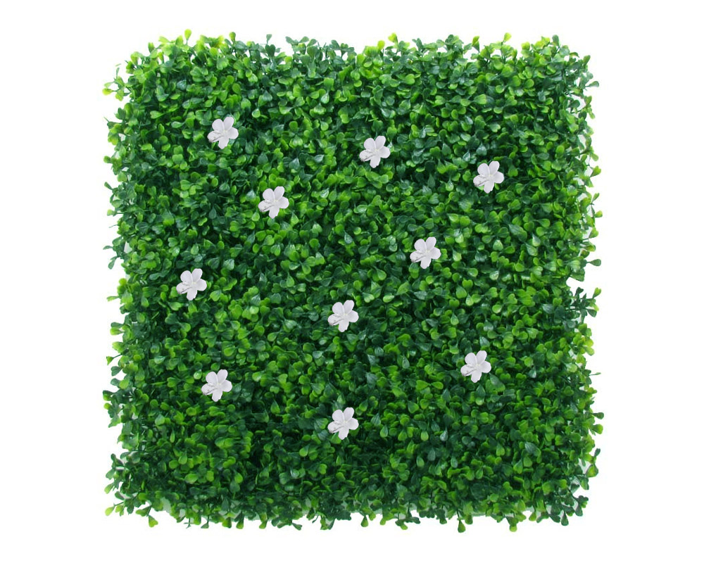 Mattonella Ornamentale Pianta Sintetica Bosso con Fiori Bianchi 50x50cm in Plastica