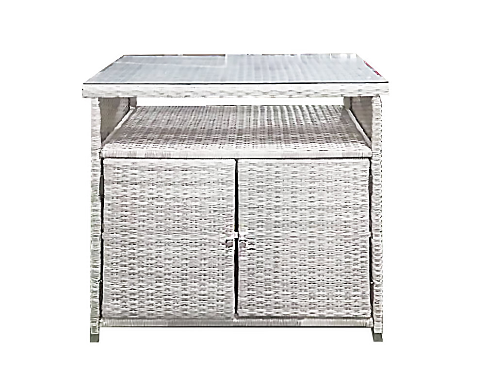 Mobiletto per esterni porta oggetti rattan/vetro bianco