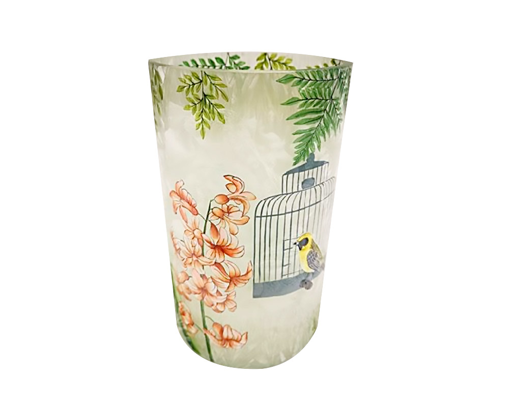 Porta Tealight Ornamento Gabbia con Uccello in Vetro
