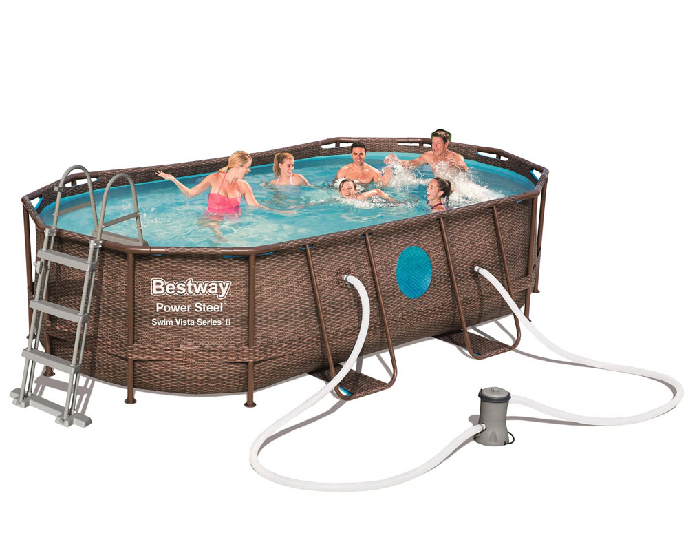 Piscina Ovale Power Steel 427x250cm con Oblò Effetto Rattan in PVC - immagine 3