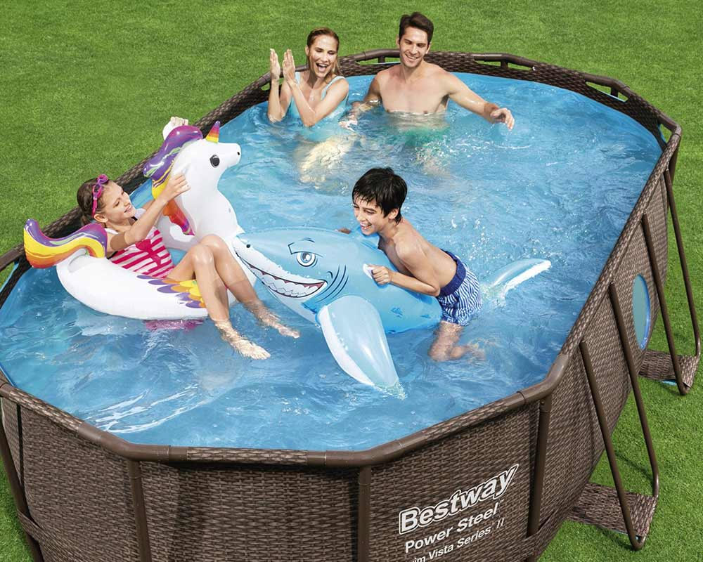 Piscina Ovale Power Steel 427x250cm con Oblò Effetto Rattan in PVC - immagine 4