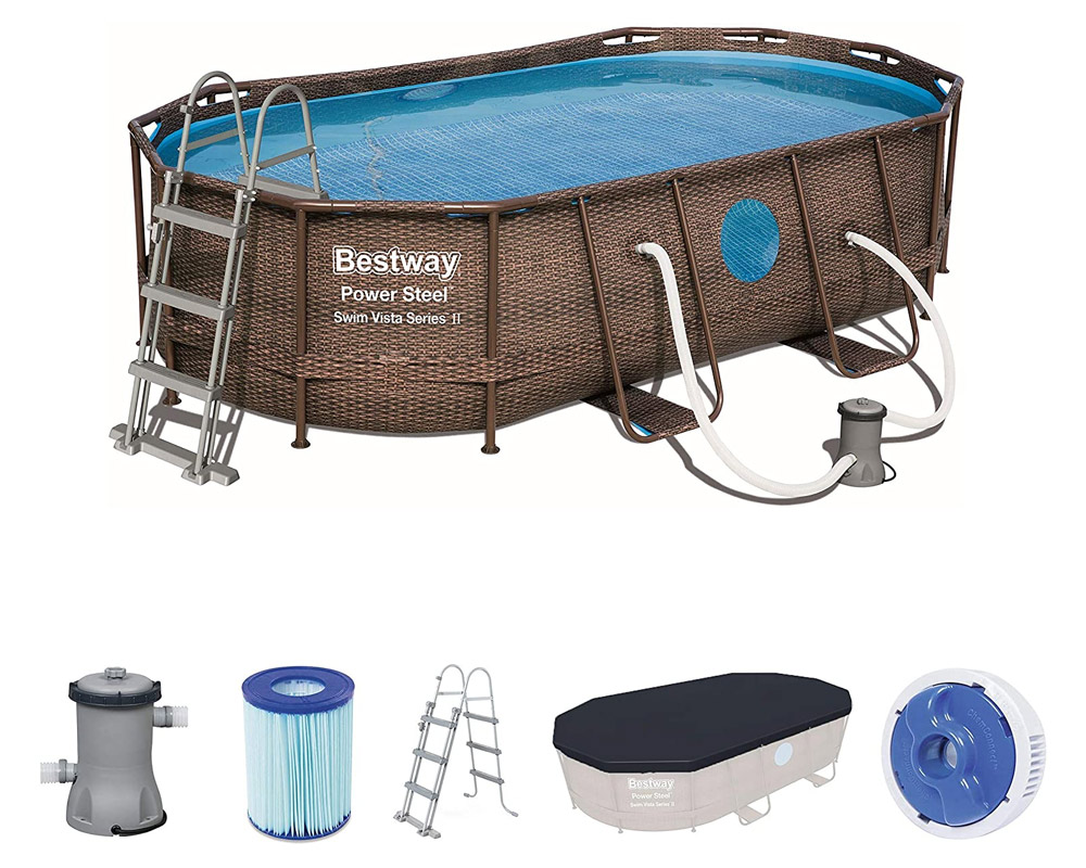 Piscina Ovale Power Steel 427x250cm con Oblò Effetto Rattan in PVC - immagine 2