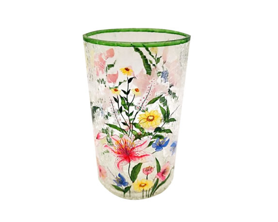 Porta tealight ornamento fiori vetro