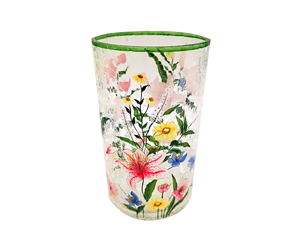 Porta tealight ornamento fiori vetro