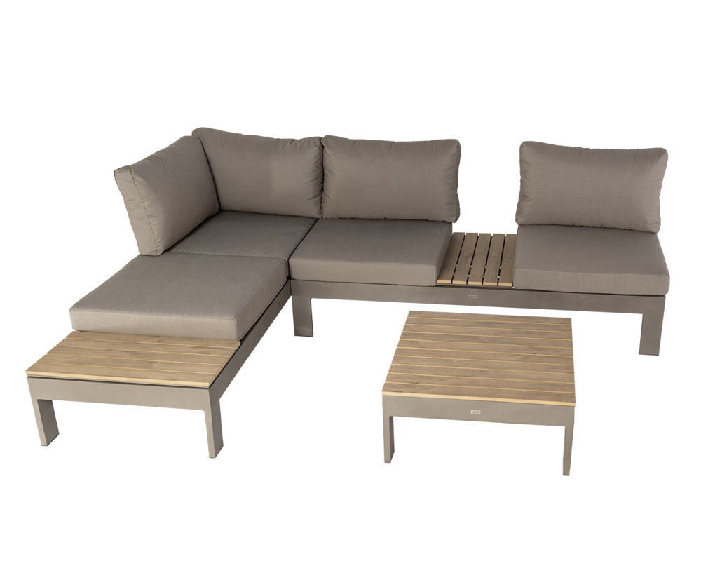 Set 3 Pz Salotto Bellini Taupe Grigio con Cuscini in Alluminio e Polywood - immagine 2