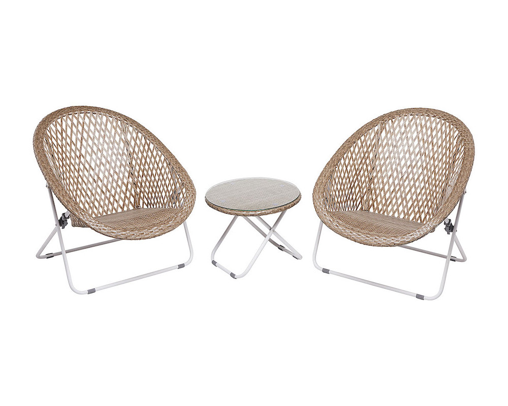 Set 3 Pz Balcone Faux Richiudibile Taupe in Metallo e Fibra Sintetica - immagine 2