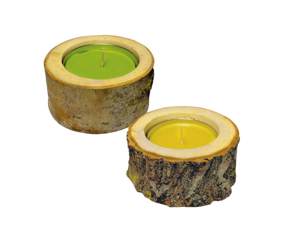 Candela alla Citronella con Tronchetto in Legno
