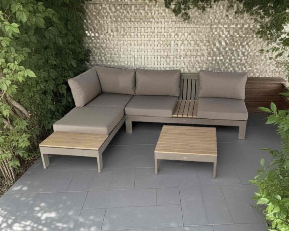 Set 3 Pz Salotto Bellini Taupe Grigio con Cuscini in Alluminio e Polywood
