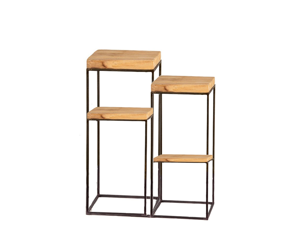 Alzata Porta Piante con 4 Ripiani Medium in Legno e Metallo