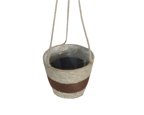 Cesta da Appendere Bicolor D20cm in Fibra Naturale e Corda
