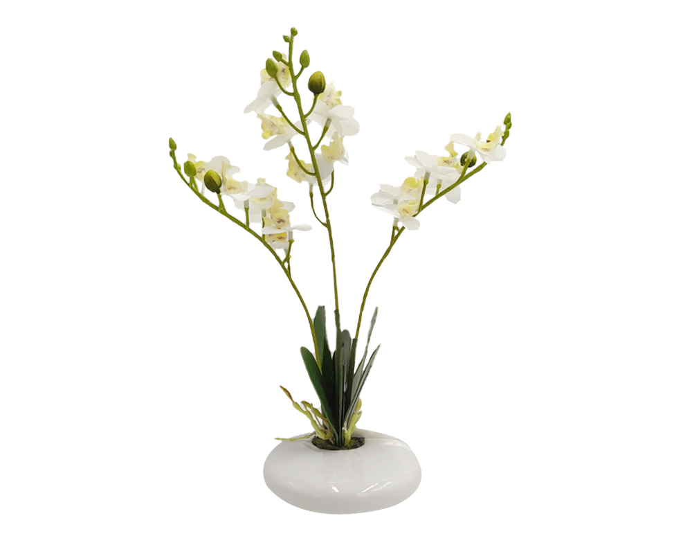 Orchidea Phalaenopsis Bianco Artificiale con Vaso 30h in Plastica