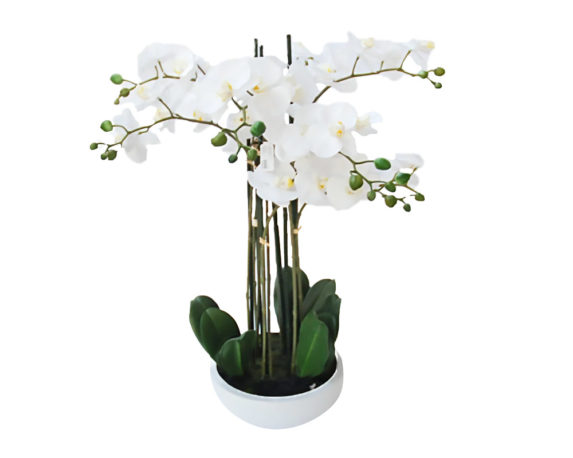 Orchidea Phalaenopsis Artificiale Bianco In Vaso H68