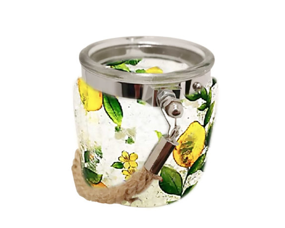 Porta Tealight con Corda Ornamento Esenza di Limoni Crackle in Vetro