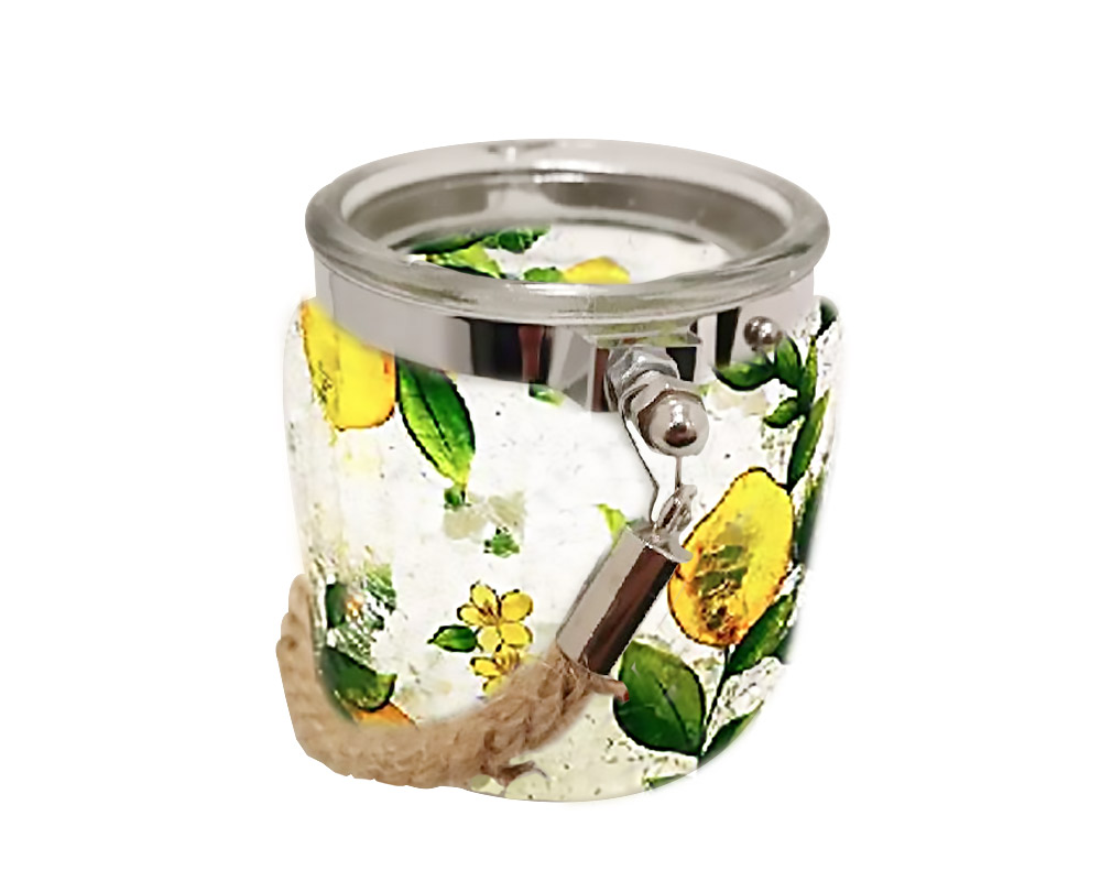Porta Tealight con Corda Ornamento Esenza di Limoni Crackle in Vetro