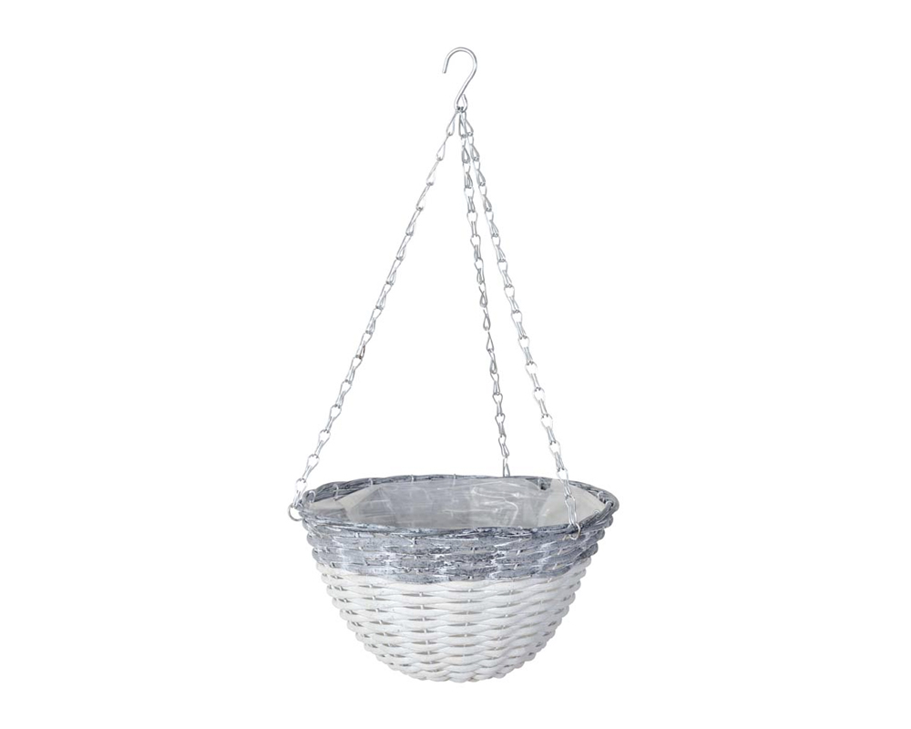 Cestino da Appendere Bianco e Grigio D35cm in Rattan