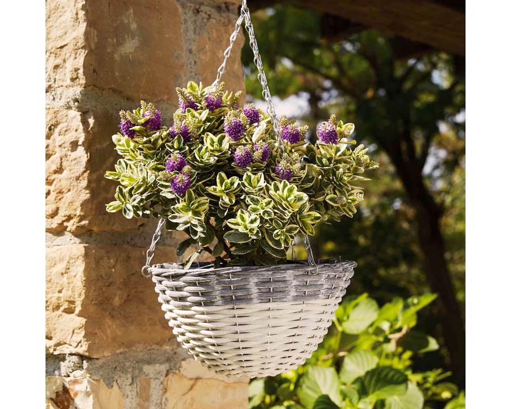 Cestino da Appendere Bianco e Grigio D35cm in Rattan - immagine 2