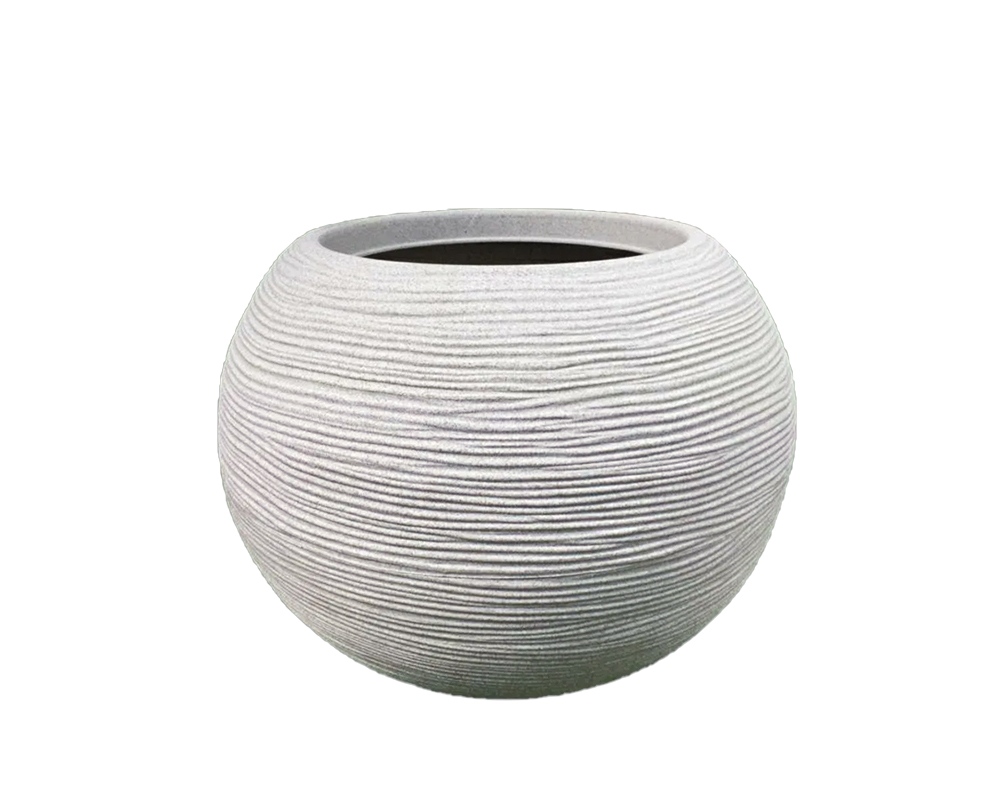 Vaso Sfera Rigata Shabby Bianco Perla D30cm in Resina