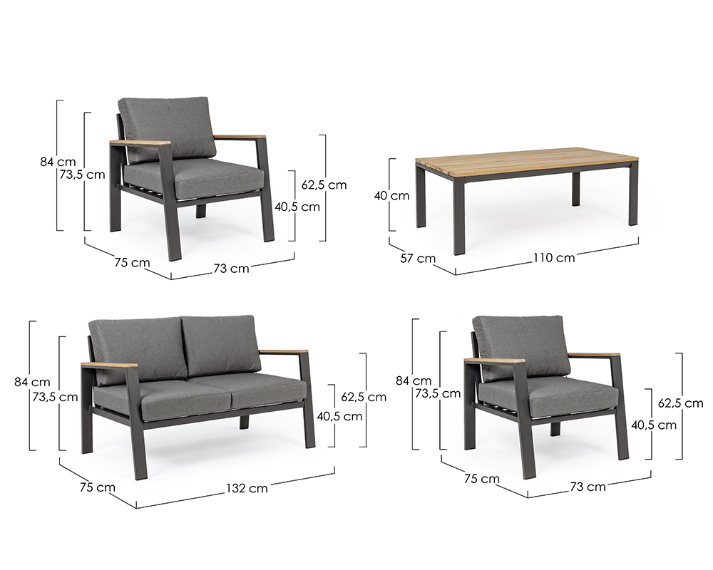 Set 4 Salotto Belmar c/cuscini in alluminio antracite - Bizzotto - immagine 4