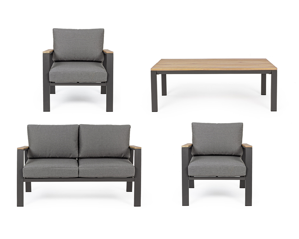 Set 4 Salotto Belmar c/cuscini in alluminio antracite - Bizzotto - immagine 6