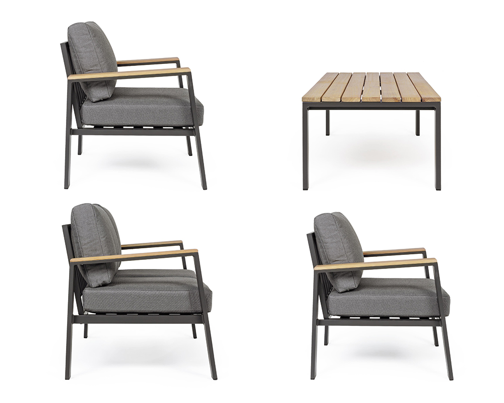 Set 4 Salotto Belmar c/cuscini in alluminio antracite - Bizzotto - immagine 8