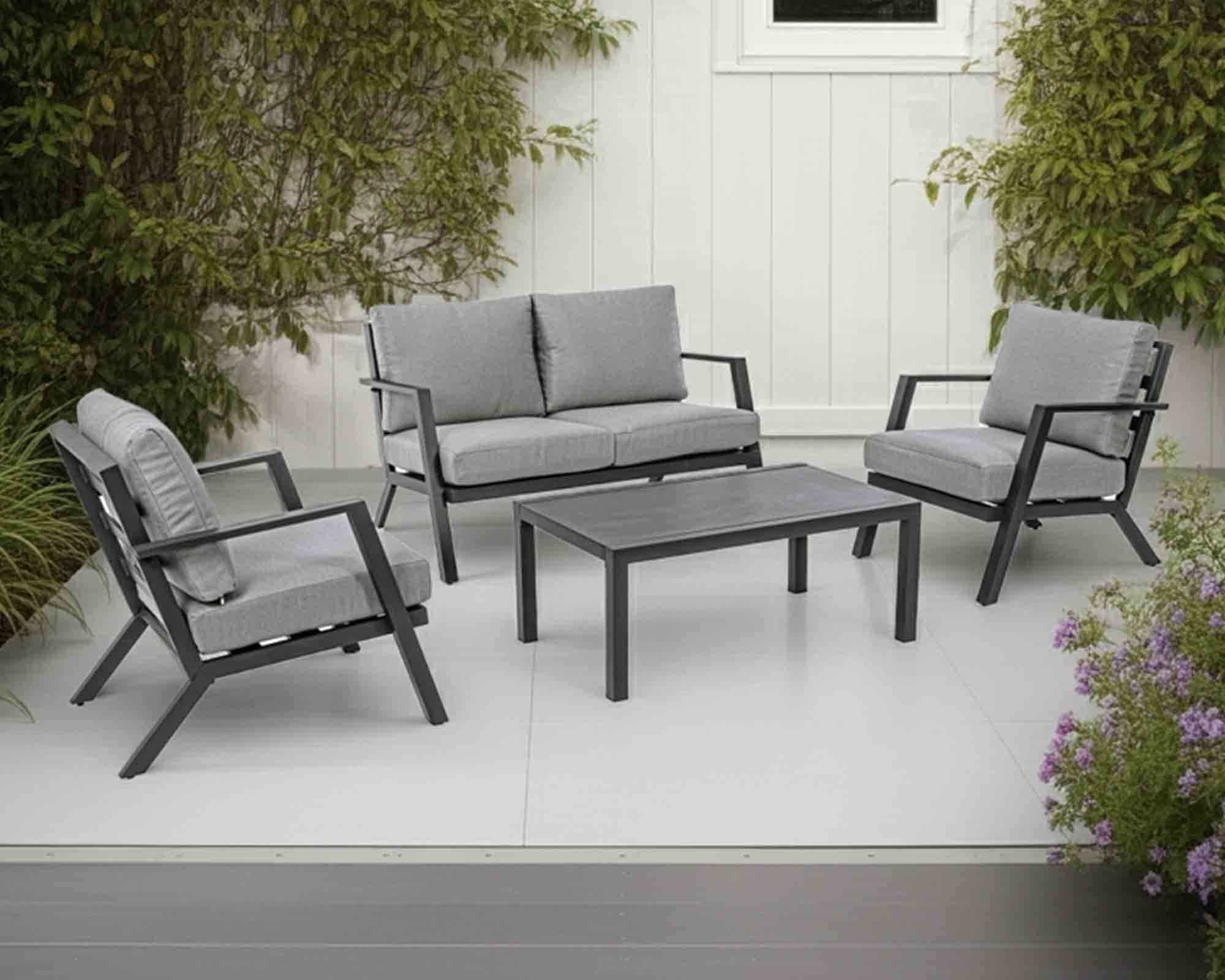 Set 4 Pz Salotto Harley con Cuscini Antracite in Alluminio - Bizzotto