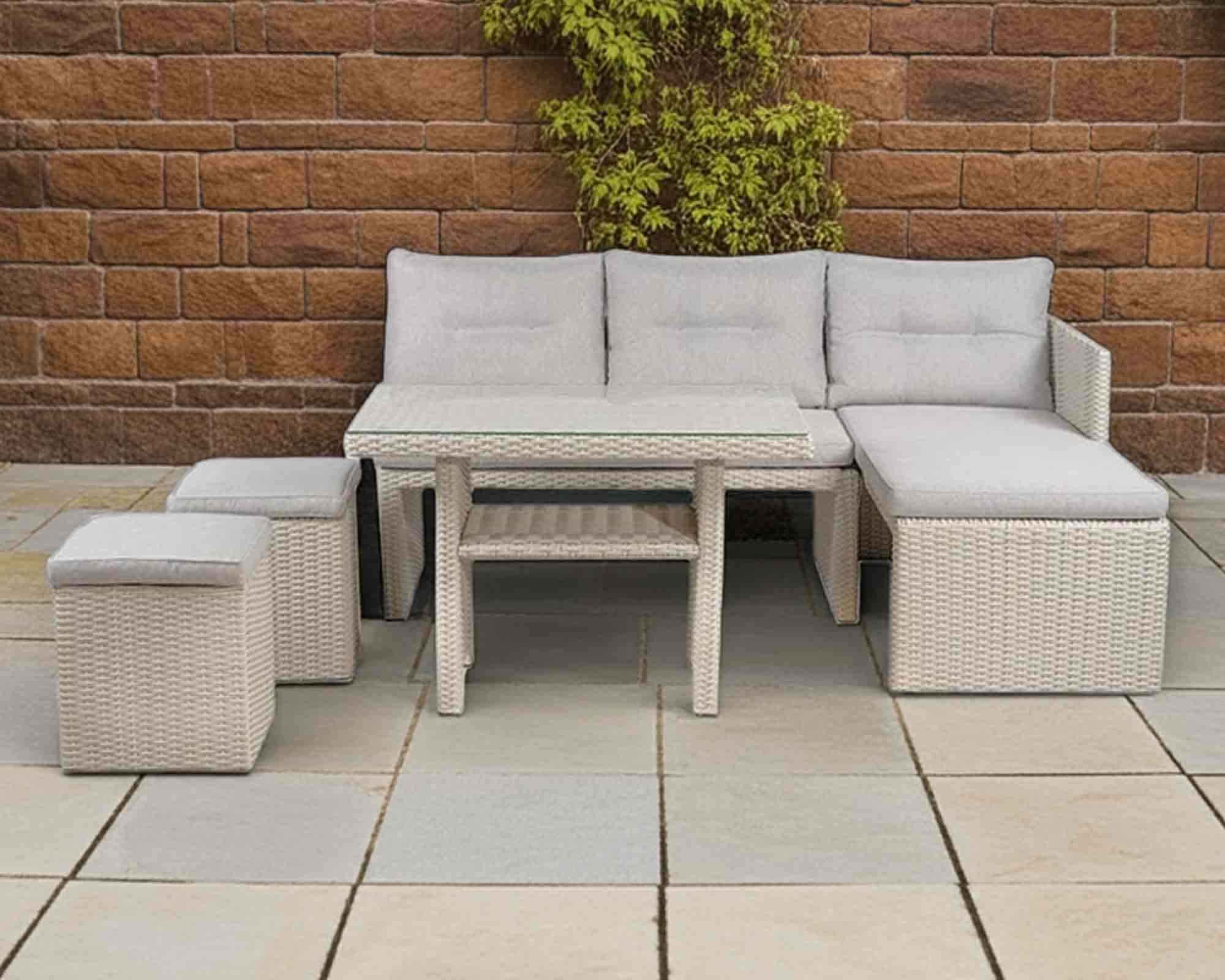 Set 5 Pz Salotto Jackie Grigio con Cuscini in Alluminio e Fibra Naturale