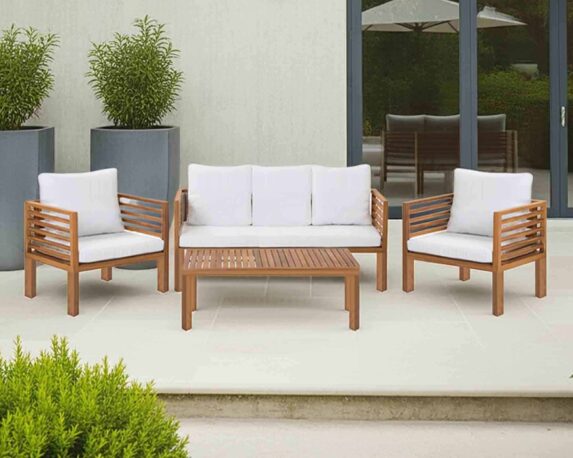 Set 4 Pz salotto Stoccolma con Divano a 3 Posti Bianco in Legno