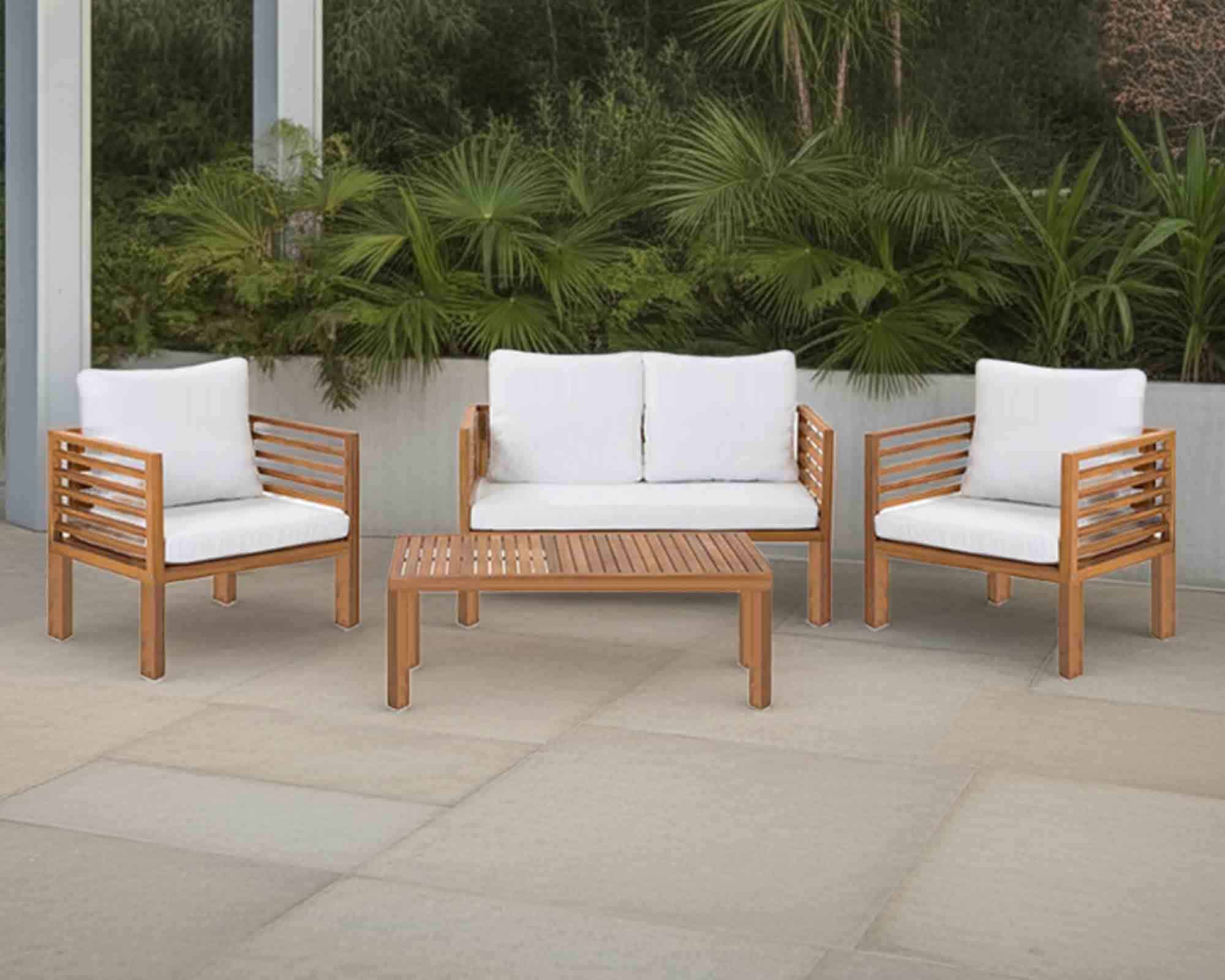 Salotto Stoccolma 4pz divano 2P bianco acacia c/cuscini