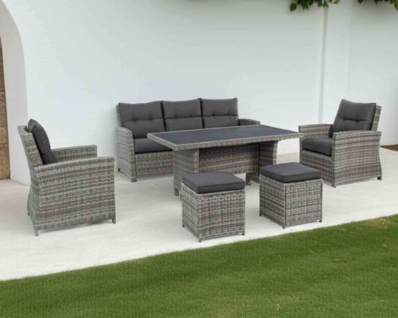 Set 6 Pz Salotto Ariel Grigio con Cuscini Alluminio e Fibra Sintetica