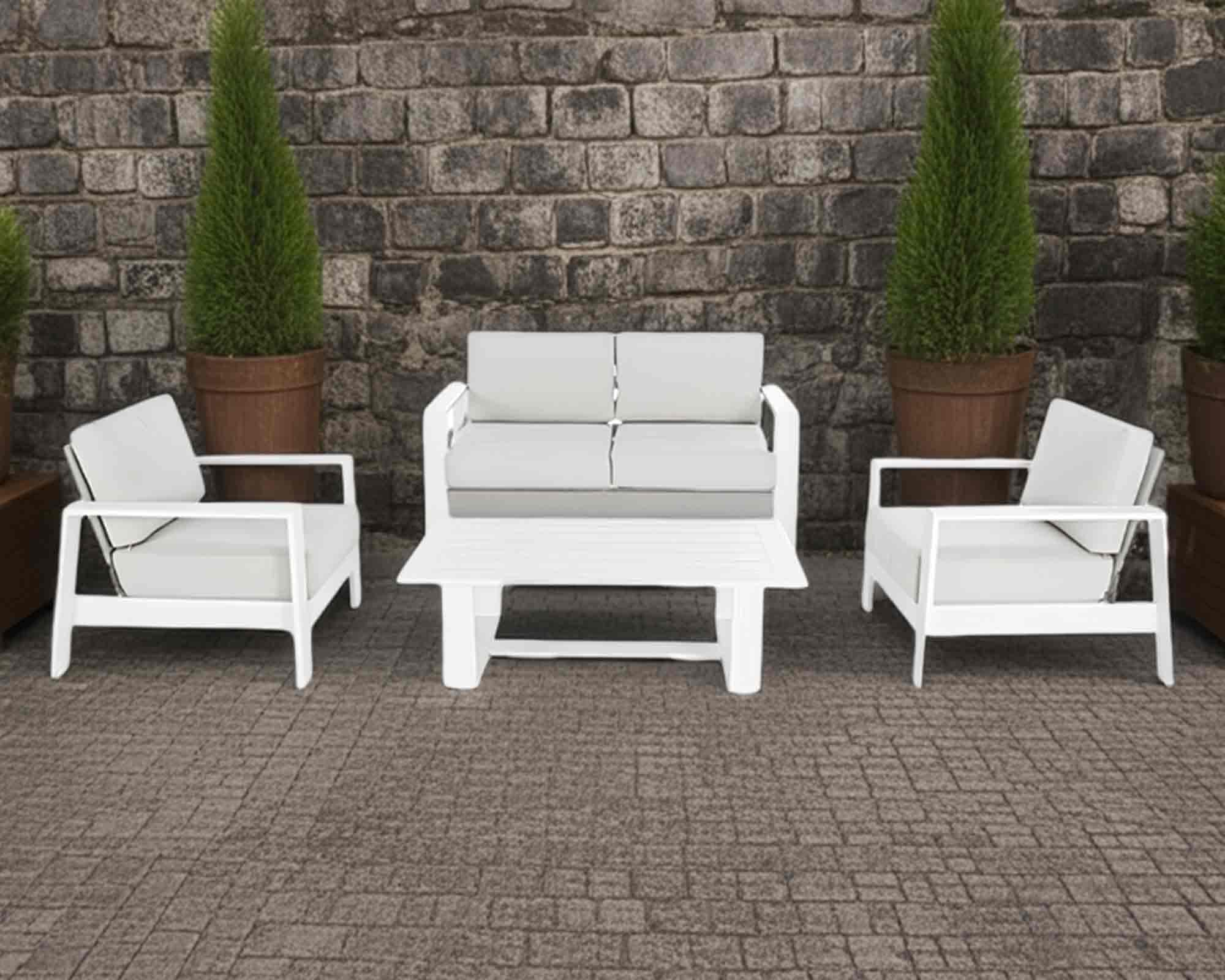 Set 4 Pz Salotto Atlantic con Cuscini Bianco e Tortora in Alluminio e Poliestere