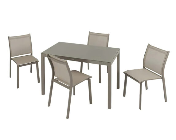 Set Pranzo Karol 120×70 + 4 Sedie Karol In Alluminio E Textilene Beige