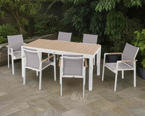 Set pranzo daniel allungabile + 6 sedie c/br polywood marrone/bianco