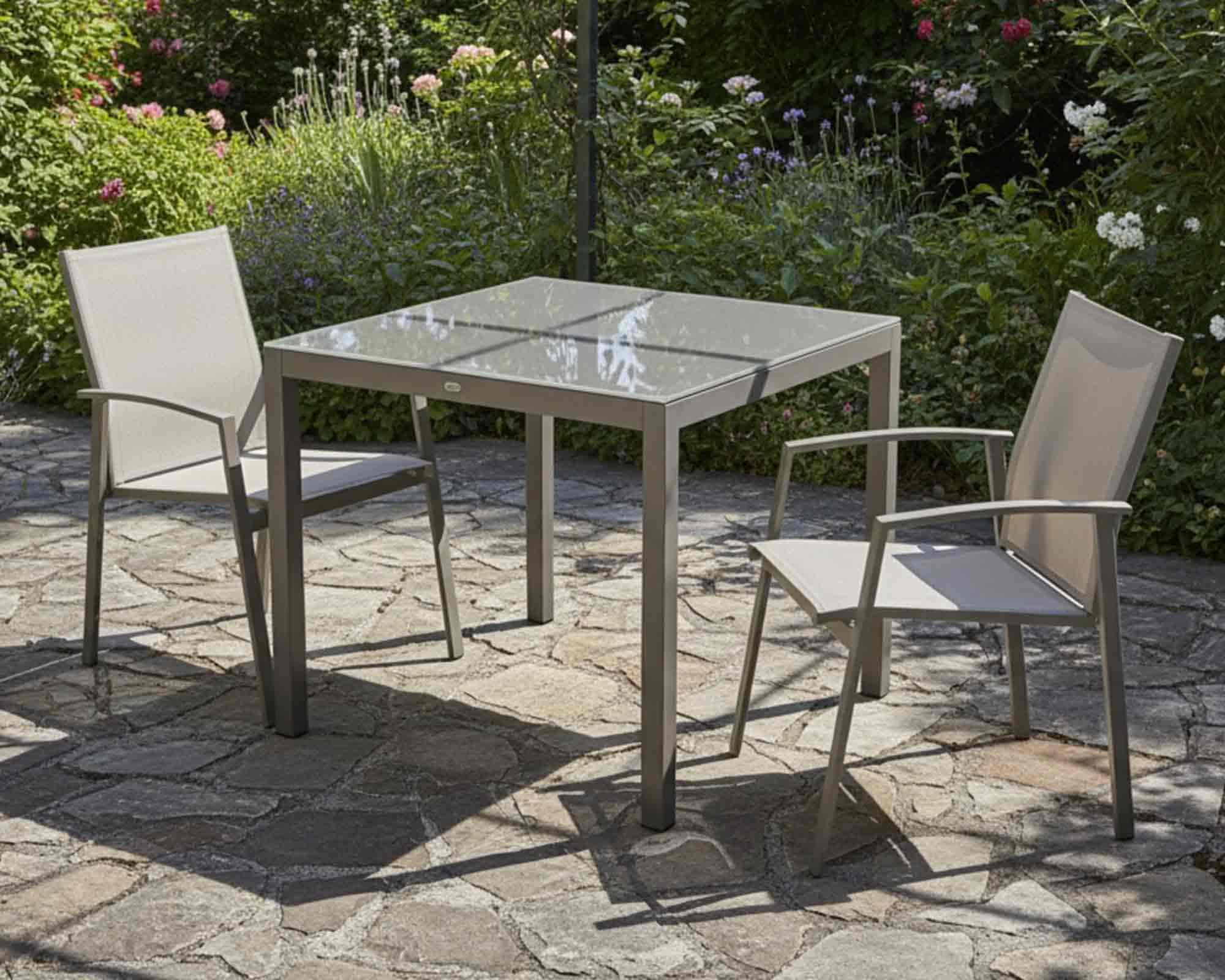 Set Pranzo Karol + 2 Poltrona Karol Beige in Alluminio e Textilene