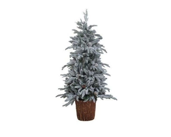 Pino artificiale floccato con pigne h120cm PVC in vaso